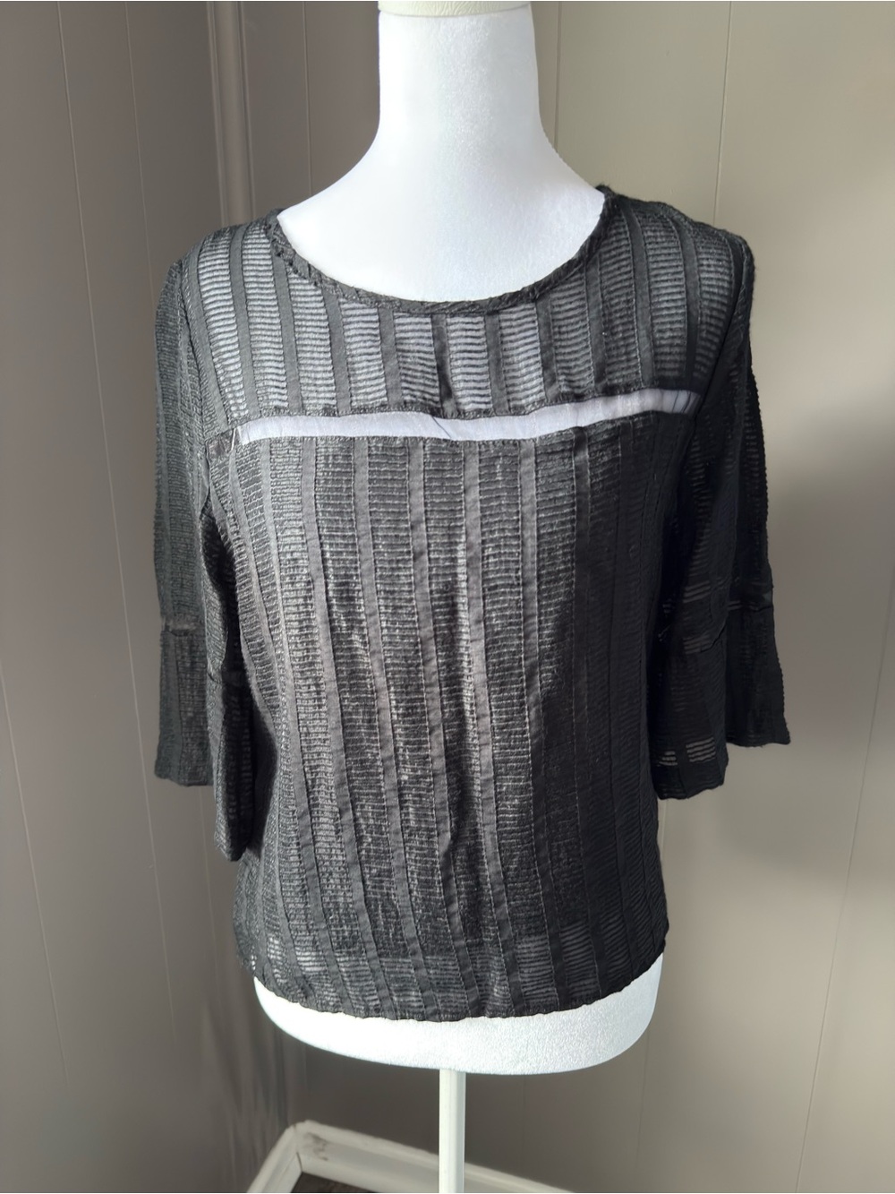HD in Paris Black Sheer Stripe Scoop-Neck Blouse